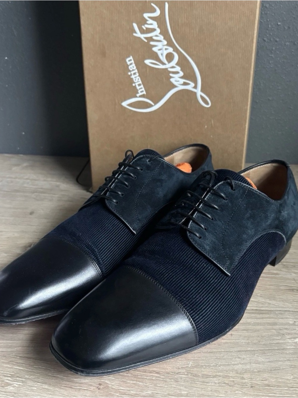 Christian Louboutin Greggo leather-trimmed Oxford shoes Sz 44.5 Navy